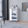 Willow Park Glass Door Bar Cart with Bottle Holder and Casters White