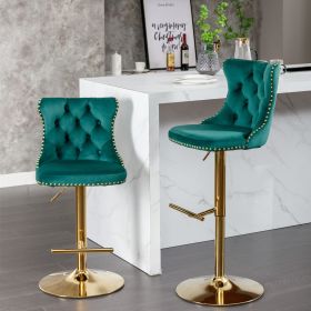 A&A Furniture,Golden Swivel Velvet Barstools Adjusatble Seat Height from 25-33 Inch