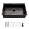30 Drop In Kitchen Sink - Topmount Gunmetal Black Stainless Steel 18 Gauge Singe Bowl Kitchen Sink Basin