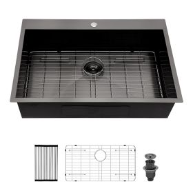 30 Drop In Kitchen Sink - Topmount Gunmetal Black Stainless Steel 18 Gauge Singe Bowl Kitchen Sink Basin