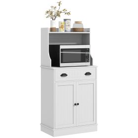 HOMCOM Microwave Cabinet with Storage Drawer, Double Door Cabinet and Adjustable Shelf, Buffet with Hutch and Cable Hole, Storage Cabinet for Kitchen