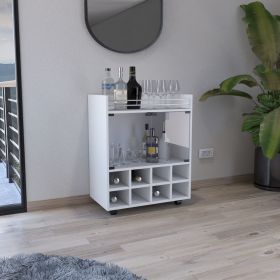 St Andrews Bar Cart with Built-In 8-Bottle Rack, Double Glass Door Cabinet, and Aluminum-Edged Top Surface