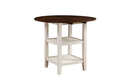 White and Dark Cherry Finish 1pc Counter Height Table with 2x Bottom Shelves Drop Side Leaf Kitchen Dining Furniture