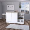 White and Ash 2-Door Kitchen Island with 3 Open Shelves