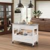 Stainless Steel and White 1-Shelf Kitchen Cart with Locking Casters