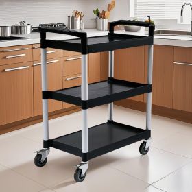 SOGA 3 Tier Food Trolley Portable Kitchen Cart Multifunctional Big Utility Service with wheels 830x420x950mm Black