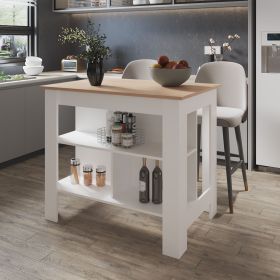Aztec Kitchen Island in Melamine with Open Storage, Light Pine/white