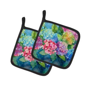 Hydrangeas in Watercolor Pair of Pot Holders Kitchen Heat Resistant Pot Holders Sets Oven Hot Pads for Cooking Baking BBQ, 7 1/2 x 7 1/2