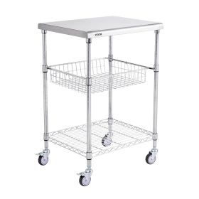 VEVOR 3-Tier Utility Cart Rolling Cart on Wheels 24"x20"x36.6" 470 LBS 6 Hooks