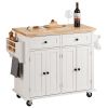 VEVOR Kitchen Island Cart with Solid Wood Top, 35.4" Width Mobile Carts with Storage Cabinet, Rolling Kitchen Table with Spice Rack, Towel Rack, and D