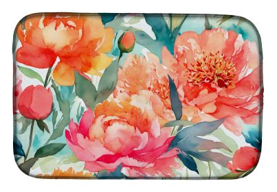 Peonies in Watercolor Dish Drying Mat Absorbent Dish Drying Mat Pad for Kitchen Counter Dish Drainer Mat for Countertop, 14 x 21", Multicolor