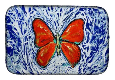Red Glider Butterfly Dish Drying Mat Absorbent Dish Drying Mat Pad for Kitchen Counter Dish Drainer Mat for Countertop, 14 x 21", Multicolor