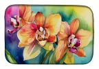 Orchids in Watercolor Dish Drying Mat Absorbent Dish Drying Mat Pad for Kitchen Counter Dish Drainer Mat for Countertop, 14 x 21", Multicolor