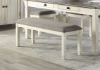 Antique White Finish 1pc 48-inch Bench Upholstered Seat Textured Fabric Wooden Dining Kitchen Furniture