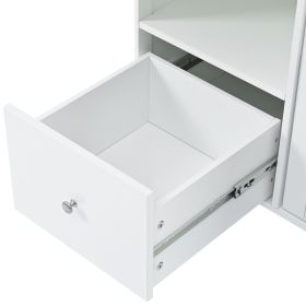 Kitchen Island with Drop Leaf, LED Light Kitchen Cart on Wheels with 2 Fluted Glass Doors and 1 Flip Cabinet Door