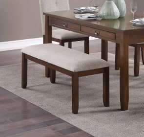 Dark Cherry Finish Wooden Frame 1pc Bench Chenille Upholstery Dining Furniture Kitchen Breakfast