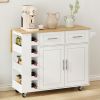Multi-Functional Kitchen Island Cart with 2 Door Cabinet and Two Drawers,Spice Rack, Towel Holder, Wine Rack