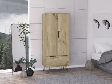 Light Oak Wooden Wardrobe with 2-Doors and 1-Drawer