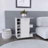 Bar Cart with Six-Wine Cubbies Cabot, Two-Side Storage Shelves and Casters, White Finish
