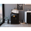 DEPOT E-SHOP Munich Lower Microwave Pantry Single Door Cabinet, Three Lateral Shelves, Two Interior Shelves, Black