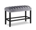 1pc Gray Black Counter Height Bench Dining Room Velvet Fabric Upholstery Kitchen Dining Wooden Furniture