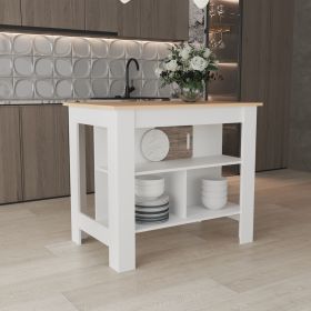 Island 35.4" H, with 3 Shelves, White / Light Pine