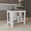 Kitchen Island 35.4" H, with 3 Shelves, White / Taupe