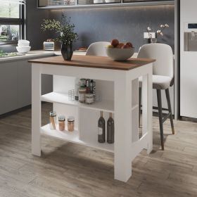 Mahogany and white Kitchen Island with Open Storage
