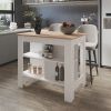 Light Pine and White Kitchen Island with Open Storage