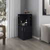 FM FURNITURE Toyei Corner Bar Cabinet with Bottle Rack, Open Shelves, and Hidden Storage, Black