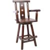 Rustic Bar Stool - Fir Wood Construction, Chair withDecorative Star Backrest, Footrest,Wide Armrest, Rustic Kitchen Stool