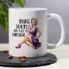 1. "Retro Glamour Girl Coffee Mug - 11oz White Ceramic Cup with Purple Dress Illustration, 'Brains, Beauty, and a Lot of