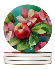 Arkansas Apple Blossom in Watercolor Large Sandstone Coasters Pack of 4 Absorbent Round Coasters Decor Gifts for Men or Women, 4 in, Multicolor