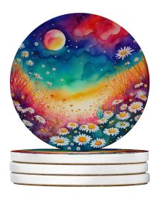 Colorful Daisies Large Sandstone Coasters Pack of 4 Absorbent Round Coasters Decor Gifts for Men or Women, 4 in, Multicolor
