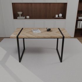 59 " dining table modern industrial rectangular MDF light wood , 4-6 people, 1.5" thick engineering wood tabletop and black rectangular metal legs