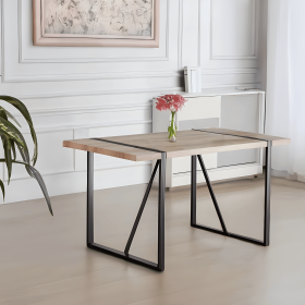 55" Dining Table modern rustic Industrial Rectangular MDF Wood Colour For 4-6 Person, With 1.5" Thick Engineered Wood Tabletop and Black Metal Legs