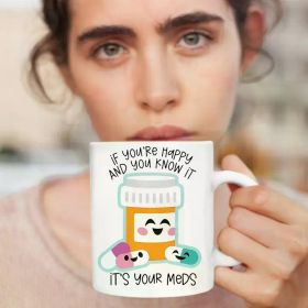 Ceramic Coffee Cup 11 oz Reusable Multipurpose Round Mug with Funny Patterns for Microwave and Dishwasher for