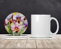 Orchids in Watercolor Large Sandstone Coasters Pack of 4 Absorbent Round Coasters Decor Gifts for Men or Women, 4 in, Multicolor