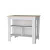 Aztec Kitchen Island in Melamine with Open Storage, Light Pine/white