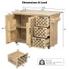53.2"W 3D Woven Checkerboard Pattern Design Kitchen Island with Drop Leaf, Rolling Kitchen Island on Wheels with Internal Storage Rack, Power Outlet