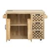 53.2"W 3D Woven Checkerboard Pattern Design Kitchen Island with Drop Leaf, Rolling Kitchen Island on Wheels with Internal Storage Rack, Power Outlet