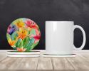 Lilies in Watercolor Large Sandstone Coasters Pack of 4 Absorbent Round Coasters Decor Gifts for Men or Women, 4 in, Multicolor