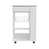 Blosson Kitchen Cart, One Drawer, Two Open Shelves, Four Casters -White / Light Oak