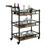 Industrial Style Antique Black Inspired Design Natural Oak 1pc Serving Cart 3-Tier Server w wheels