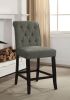 Dining Room Furniture Rustic Style Set of 2 Counter Height Chairs Grey Chenille Fabric Upholstered Tufted Kitchen Breakfast