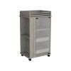 Bar Cart with Glass Door, 2-Side Shelves and Casters, Light Gray