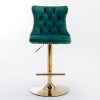 A&A Furniture,Golden Swivel Velvet Barstools Adjusatble Seat Height from 25-33 Inch