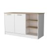 White and Ash 2-Door Kitchen Island with 3 Open Shelves