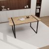 59 " dining table modern industrial rectangular MDF light wood , 4-6 people, 1.5" thick engineering wood tabletop and black rectangular metal legs