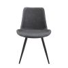 Modern Design Dining Chairs 2pc Set Gray Faux Leather Upholstery Black Metal Legs Kitchen Dining Furniture